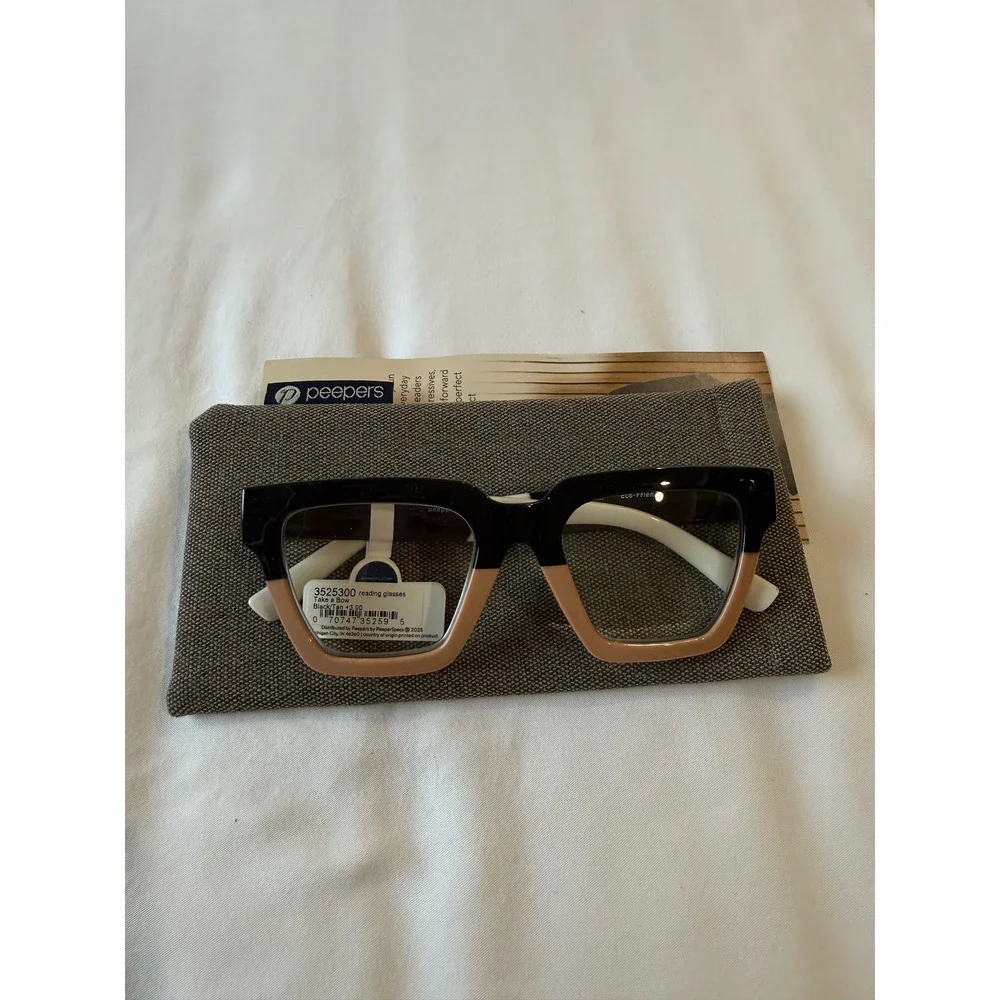 Peepers Take a Bow Blue Light Reading Glasses Black Tan +3.00 3525300 Eco Frame